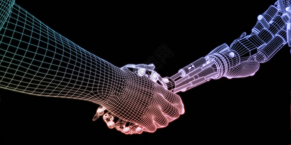 与虚拟握手伙伴关系合作的技术增长工业图片