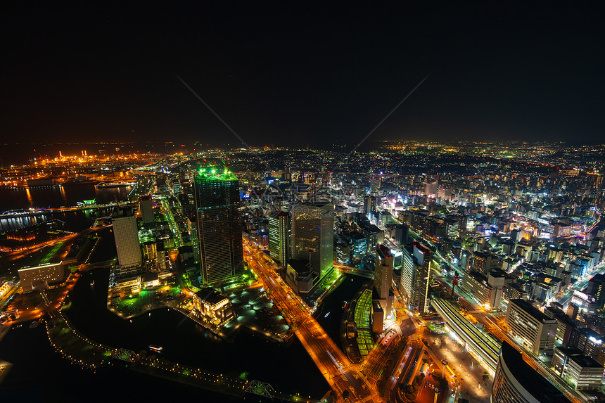 日本横滨市风景空中夜图片