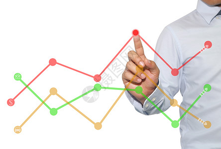 商人的手指触摸到商业图顶峰的白色背景对成功和盈利的认识背景图片