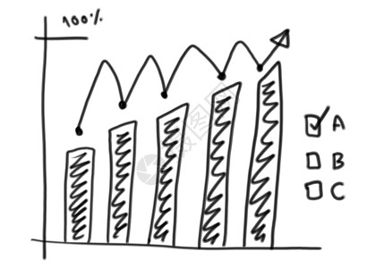 商业条形图在手画的设计中创建并培养用于衡量业绩的箭头图片