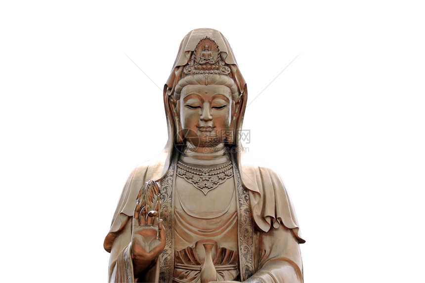 Guanyin的雕像被白背景隔离并有剪切路径图片