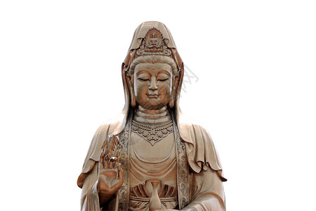 Guanyin的雕像被白背景隔离并有剪切路径高清图片