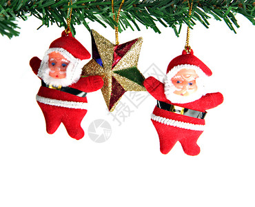 圣诞老人的娃挂在圣诞树上图片