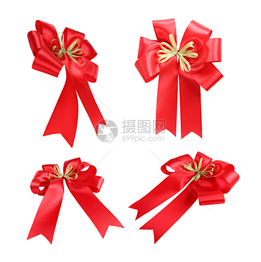 红弓被隔离在白色背景上用于圣诞节和新年设计图片