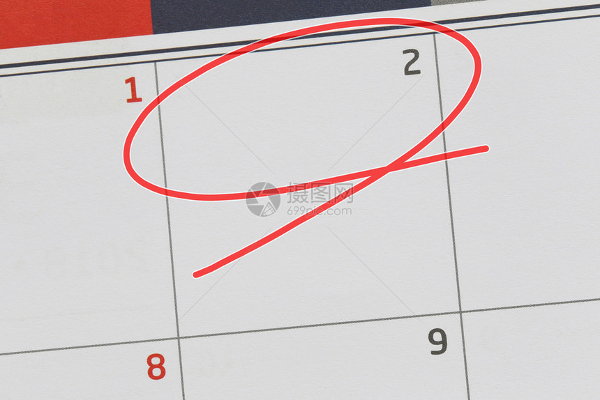 关注日历中的第2号和空白的红色椭圆来设计你的想法和工作概念图片