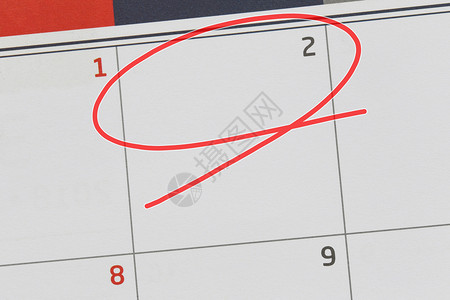 日期显示关注日历中的第2号和空白的红色椭圆来设计你的想法和工作概念背景