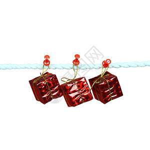 晒衣绳图片红礼盒挂在绳子上孤立白色背景思想上圣诞节和新年背景