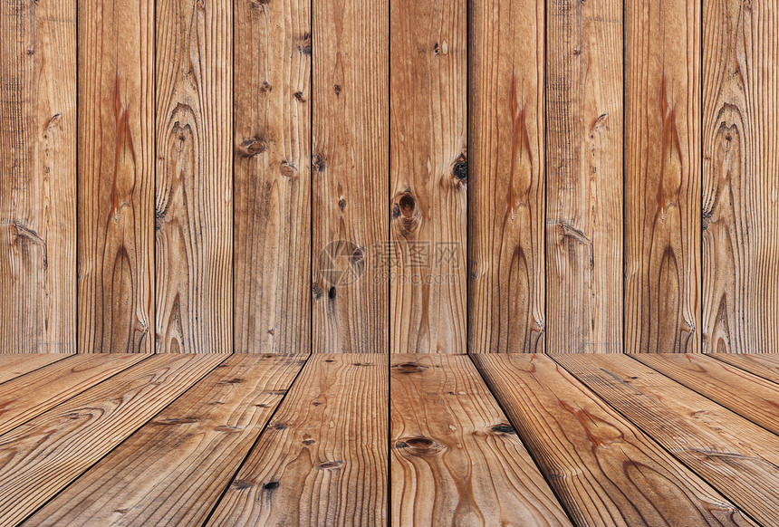 坚固的木墙和空地板在您工作概念中可以复制设计空间图片