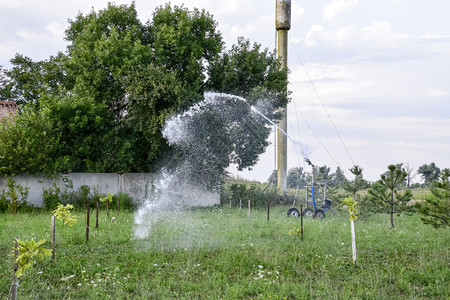 烂透了在花园里浇灌溉系统在公园里浇灌幼苗在公园里浇水田地SprinklerSprinkler背景