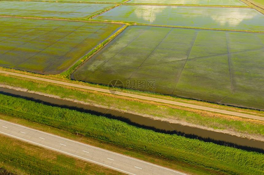 稻田被水淹没洪水淹没间种植稻米的农艺方法耕种稻米的田地被水淹没从上面看田间种植稻米的农艺方法图片