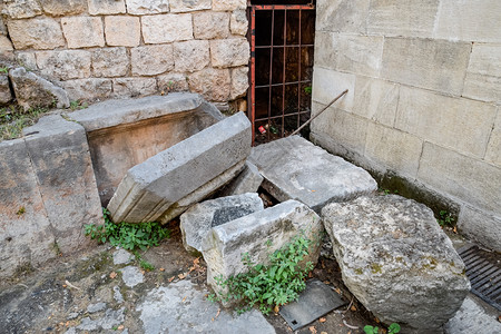 阿德奇位于Hadrian大门楼内部入口处的石块AdrianGateAntalya地标土耳其古老的大理石和灰建筑Hadrian大门楼内部背景
