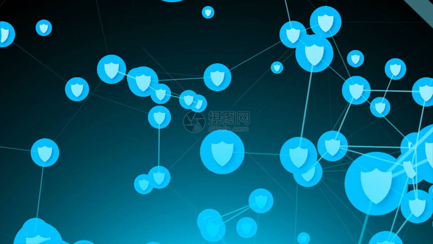 盾牌连接安全网络的标志3D成像网络安全概念图片