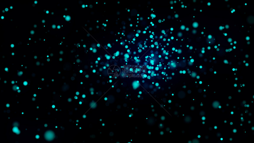 空间中许多蓝色闪粒子慢动计算机生成抽象背景3D转化空间中许多蓝色闪粒子3D转化图片