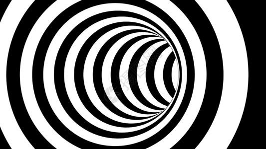 曲线条纹黑色和白条纹隧道迷幻抽象3D计算机生成黑白条纹隧道3D计算机生成回格隆背景