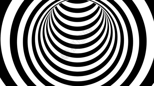黑白曲线素材黑色和白条纹隧道迷幻抽象3D计算机生成黑白条纹隧道3D计算机生成回格隆背景