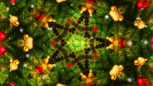 明亮的圣诞节抽象学带有绿色分支的千叶花镜计算机生成的插图圣诞节抽象学带有绿色分支的千叶花镜计算机生成的插图背景