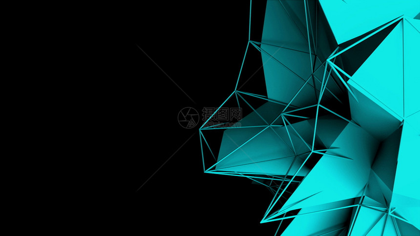 3d在暗空中以网状格抽象现代背景计算机生成的折形物体以网格计算机生成的折形物体图片