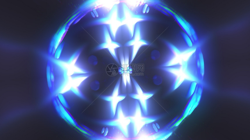 计算机生成了相交蓝灯的分形色甘莱多斯图背景3D合成图片
