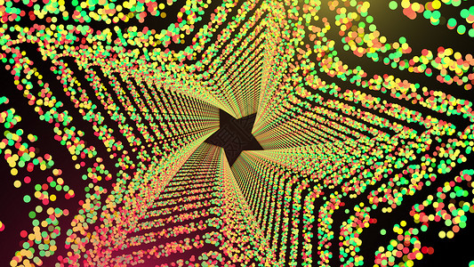 彩色分子星形隧道在空间中有许多发光环状粒子计算机生成了抽象背景3D转换星形隧道在空间中有许多发光环状粒子3D转化了背景
