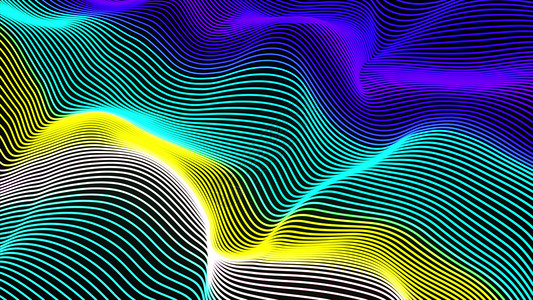 波浪动画计算机生成了一个巨大的粒子数据波彩色条纹效果3D将未来光线表面转换为3D背景