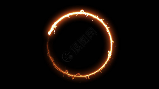 ps火环素材计算机产生黑色背景的火能环3D提供抽象的火力圈背景