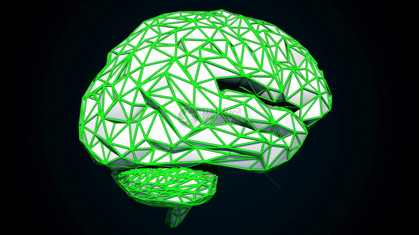人类大脑由多种边形生成的彩色三角形计算机生成的组合构3D从多边形中生成的大脑数字人工智能类大脑是由多种三角形计算机生成的组合构3图片