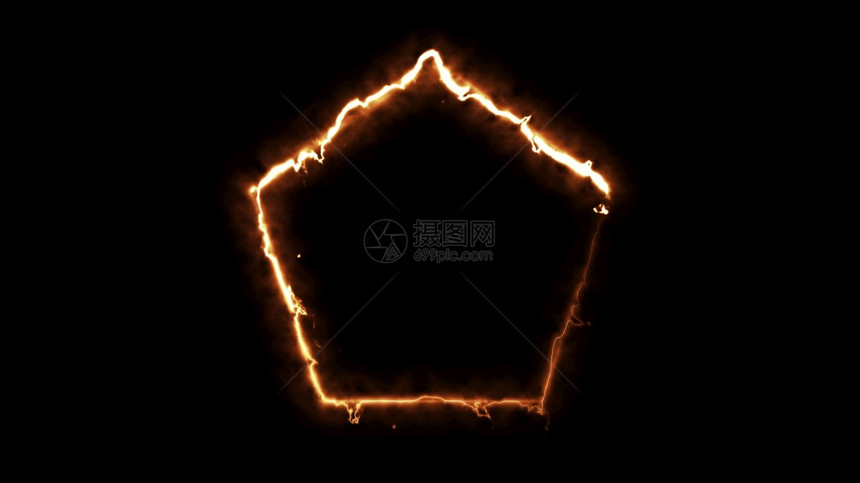 计算机在黑色背景上产生火能多边形3D抽象火循环图片