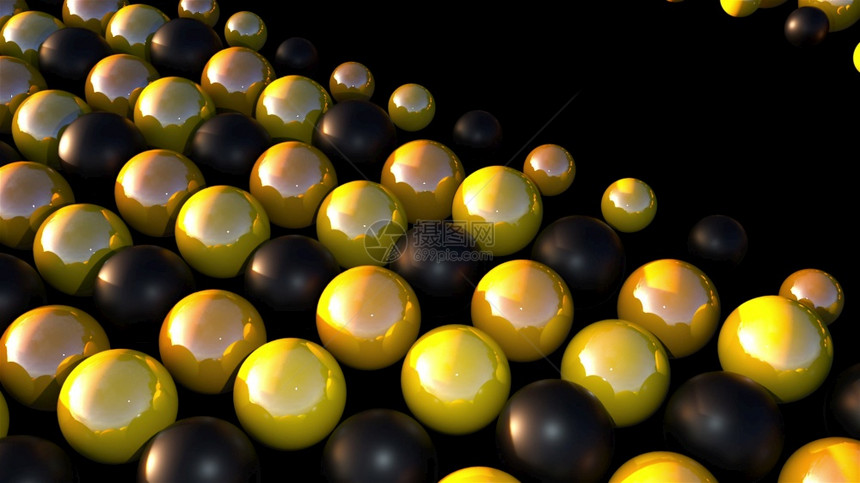 计算机生成了光滑的黑和金球3映出几何背景映出闪亮的黑和金球映出几何背景图片