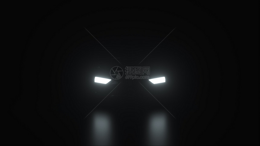 黑暗中的车头灯计算机生成3D提供现代背景计算机生成的一辆接近汽车头灯提供现代背景图片