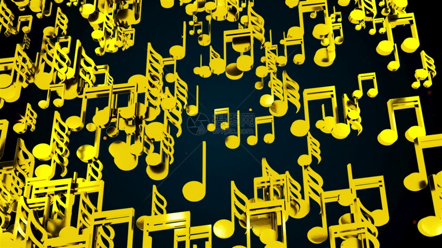 雨中的金色音符电脑生成3D渲染旋律背景雨中的金色音符电脑生成旋律背景的三维渲染图片
