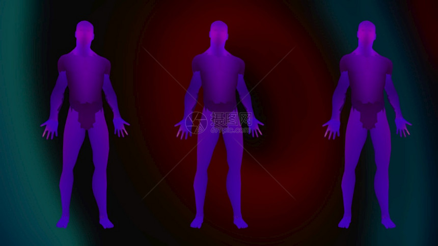 带有多彩线辐射的人类双影计算机为游戏创造了背景英雄的肌肉身3D翻接人类双影多彩线辐射计算机生成游戏的背景翻接图片