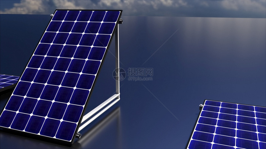 太阳电池行在对天空的垫面表3D轴承替代能源发电机计算生成态背景太阳电池行在对天空的垫面上3D轴承图片