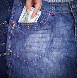 蓝色牛仔裤纸钞票前口袋图片