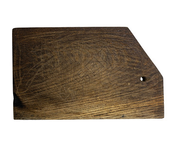 白色背景上孤立的旧棕形长方木制厨房切削板图片