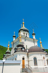 圆顶大教堂乌克兰里米亚Foros东正教堂夏季日背景