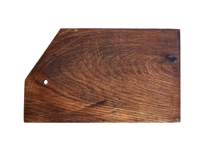 白色背景上孤立的旧棕形长方木制厨房切削板图片