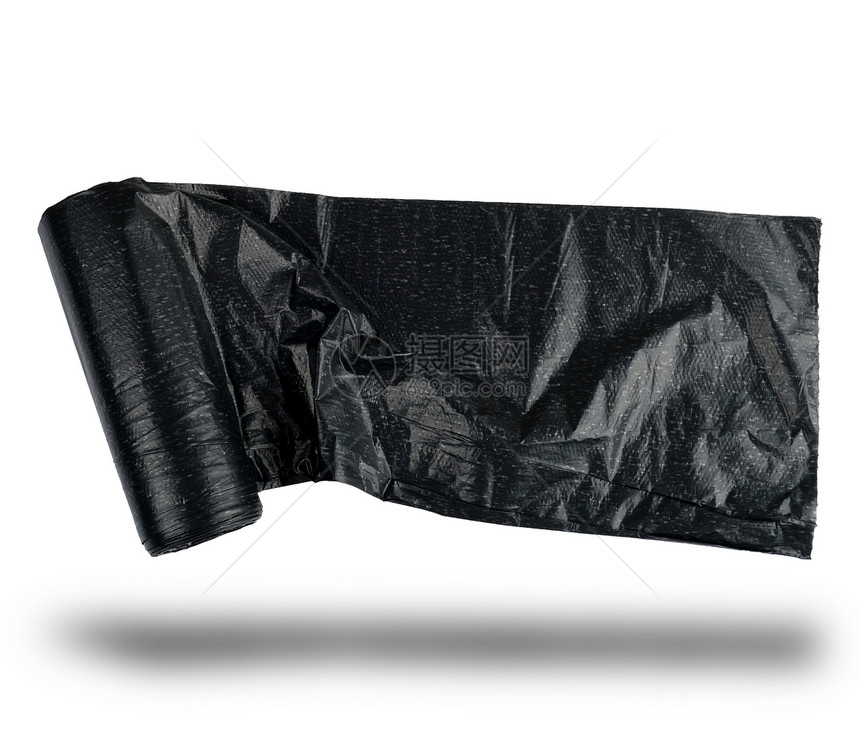 黑塑料袋用于顶视图白背景的垃圾图片