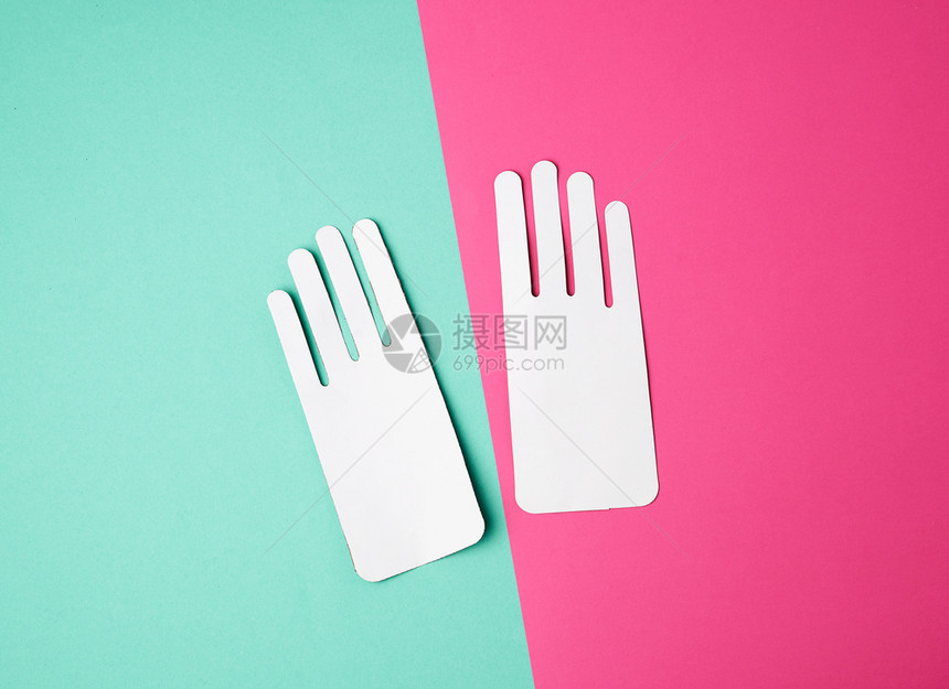 彩色背景上的手套两个空纸白模式图片