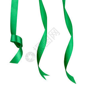 一组扭曲的绿色丝绸带结白背景上隔断结设计师的元素图片