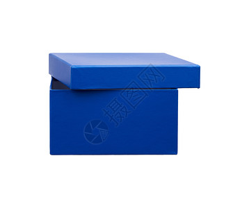 开放的蓝纸板箱假日礼物在白色背景上隔绝图片