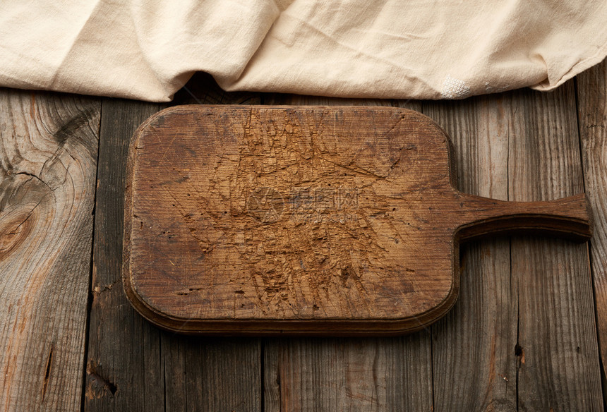 空棕色非常古老的厨房剪切板带有把手顶视图图片
