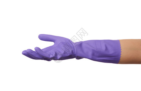 清洗用的紫色橡胶手套在上着装掌是开的有条件地持物图片