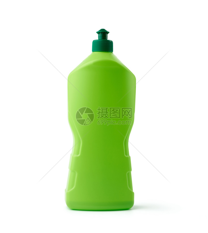 绿色塑料瓶有洗涤剂白色背景关上图片
