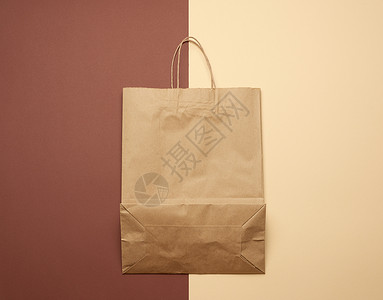 棕色纸袋背景平板拒绝塑料袋以保护环境的概念顶视图片