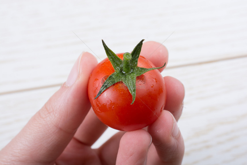 鲜樱桃西红番茄熟美味新鲜樱桃西红柿手握在眼前图片