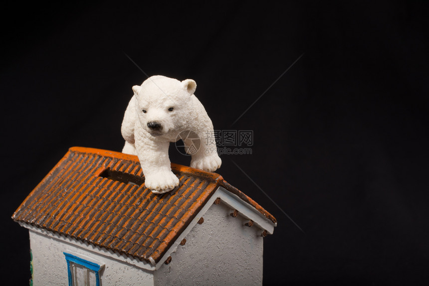 建在模房子上的北极熊模型图片
