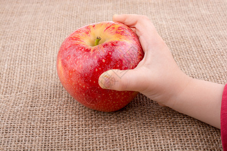 手拿着红苹果在画布上图片