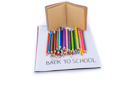 彩色铅笔回到学校职称和笔记本图片