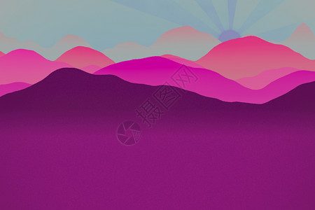 太阳升起时的山丘轮廓图片