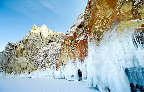 奥里洪贝加尔岛的冬天湖面冰雪冬天贝加尔岛自然的美丽白加尔岛的冬天湖面冰雪背景